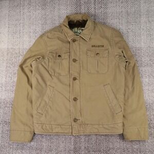 Hollister Mens Khaki Tan Faux Fur Lined Military Field Jacket Small HB001
